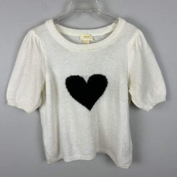 Anthropologie Maeve Short-Sleeve Puff Heart Sweater Tee M - Picture 3 of 7